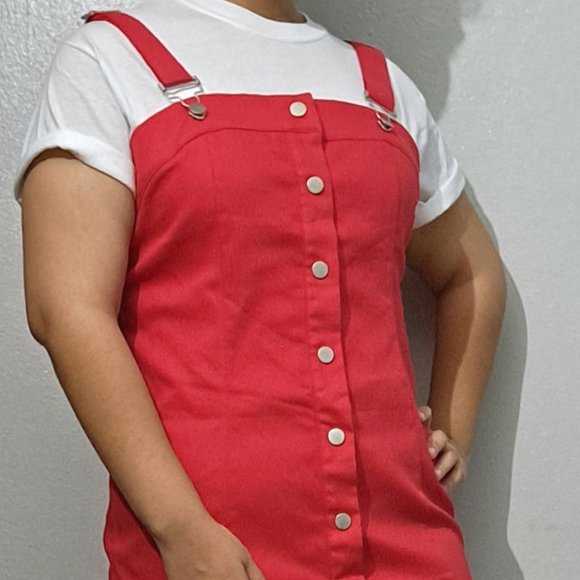 Red Denim Front Snap Button-Down Mini Dress – Plus (1X & 2X) - Picture 3 of 8